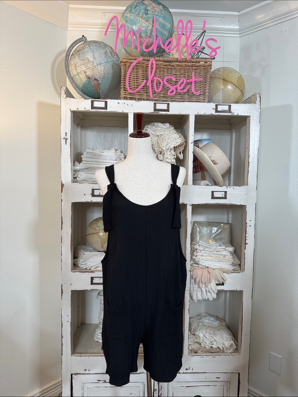 Black Tie-Shoulder Romper